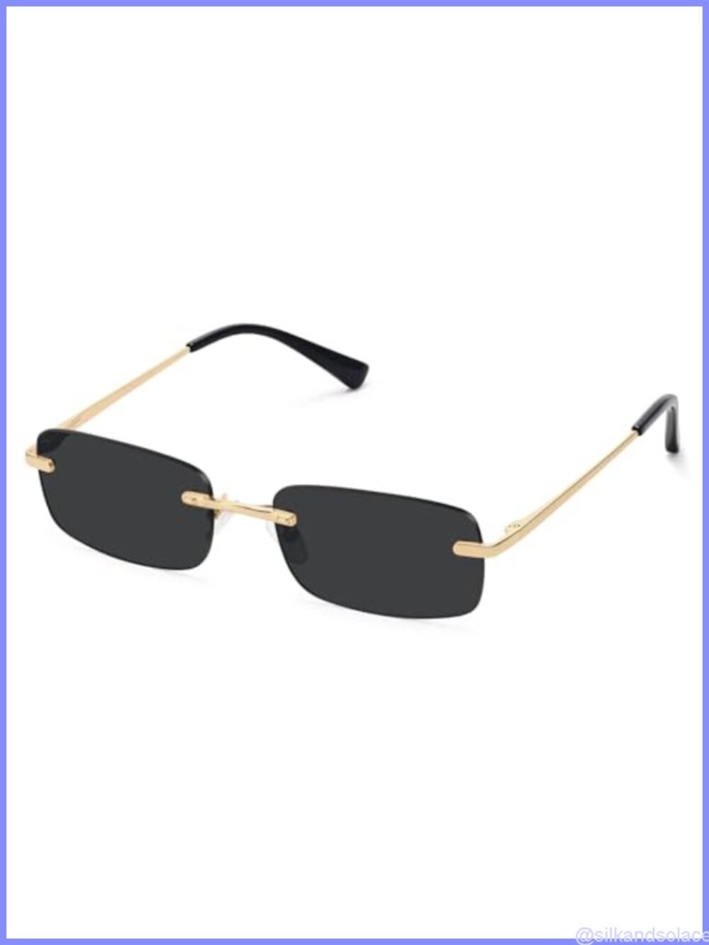 Frameless Rectangle Sunglasses Womens Trendy Narrow Small Frame Spring Hinge UV